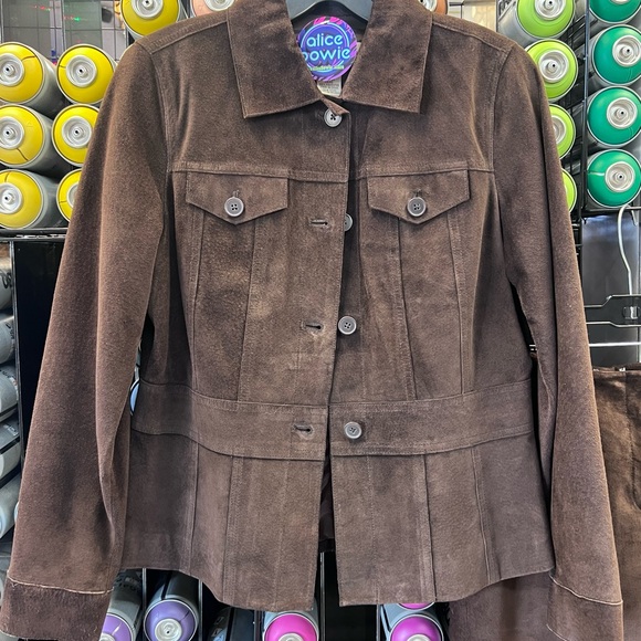 Apostrophe Dark Brown Suede Jacket and Pants Set - Picture 3 of 4